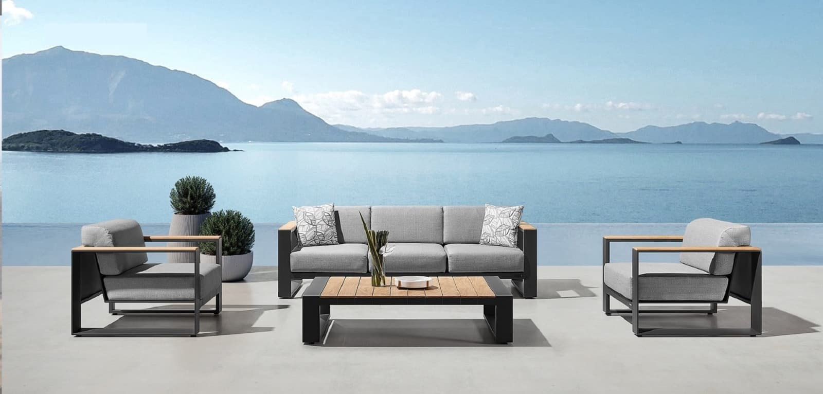 Bacusa Dış Mekan 3+1+1 Masalı Bahçe Mobilyası Ahşap Kolçaklı Balkon Oturma Grubu Çay Seti - SCY Home Garden