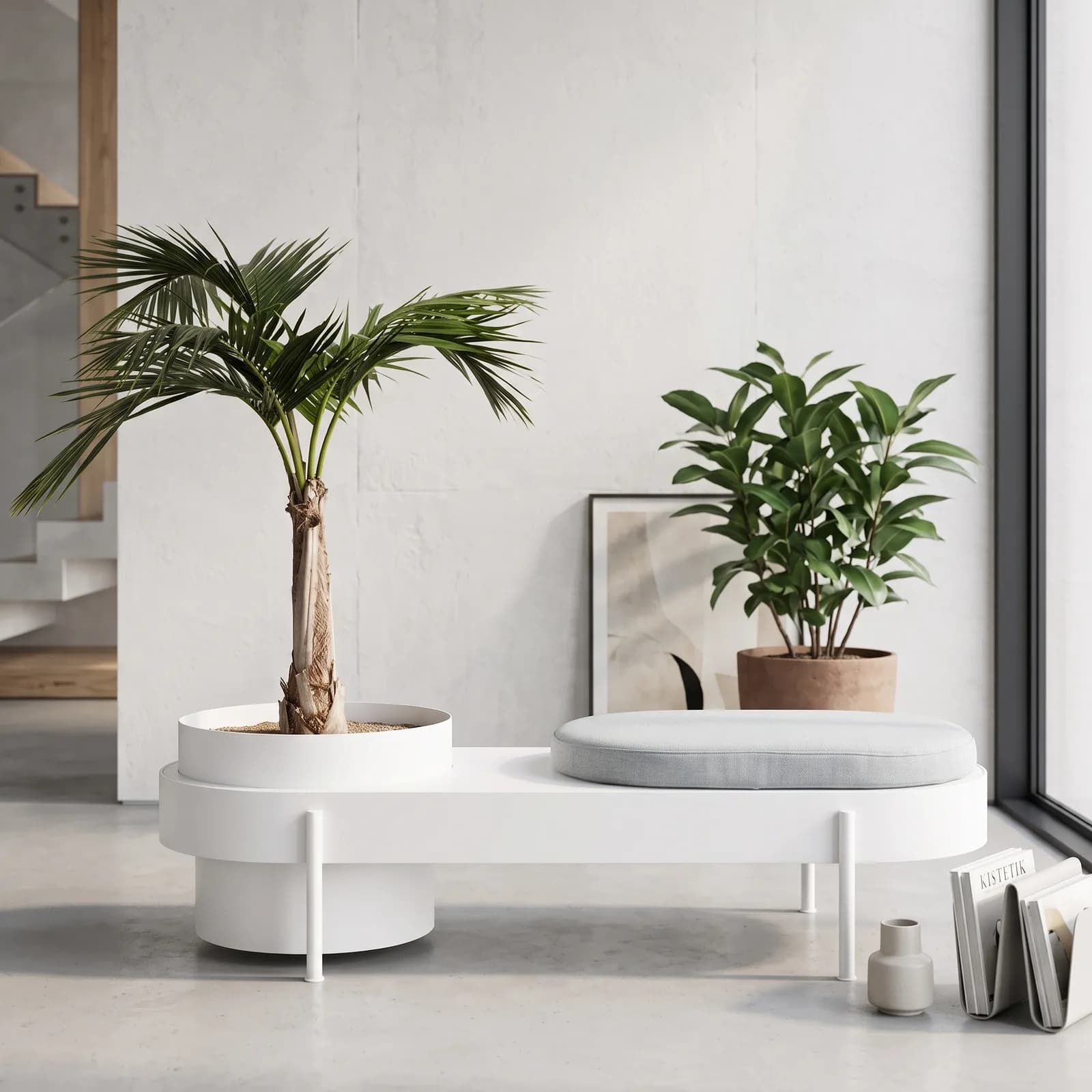 Urtiga Özel Tasarım Montajsız Bahçe Bankı Minderli Lobi Bekleme Koltuğu Saksılı Metal Bench - SCY Home Garden
