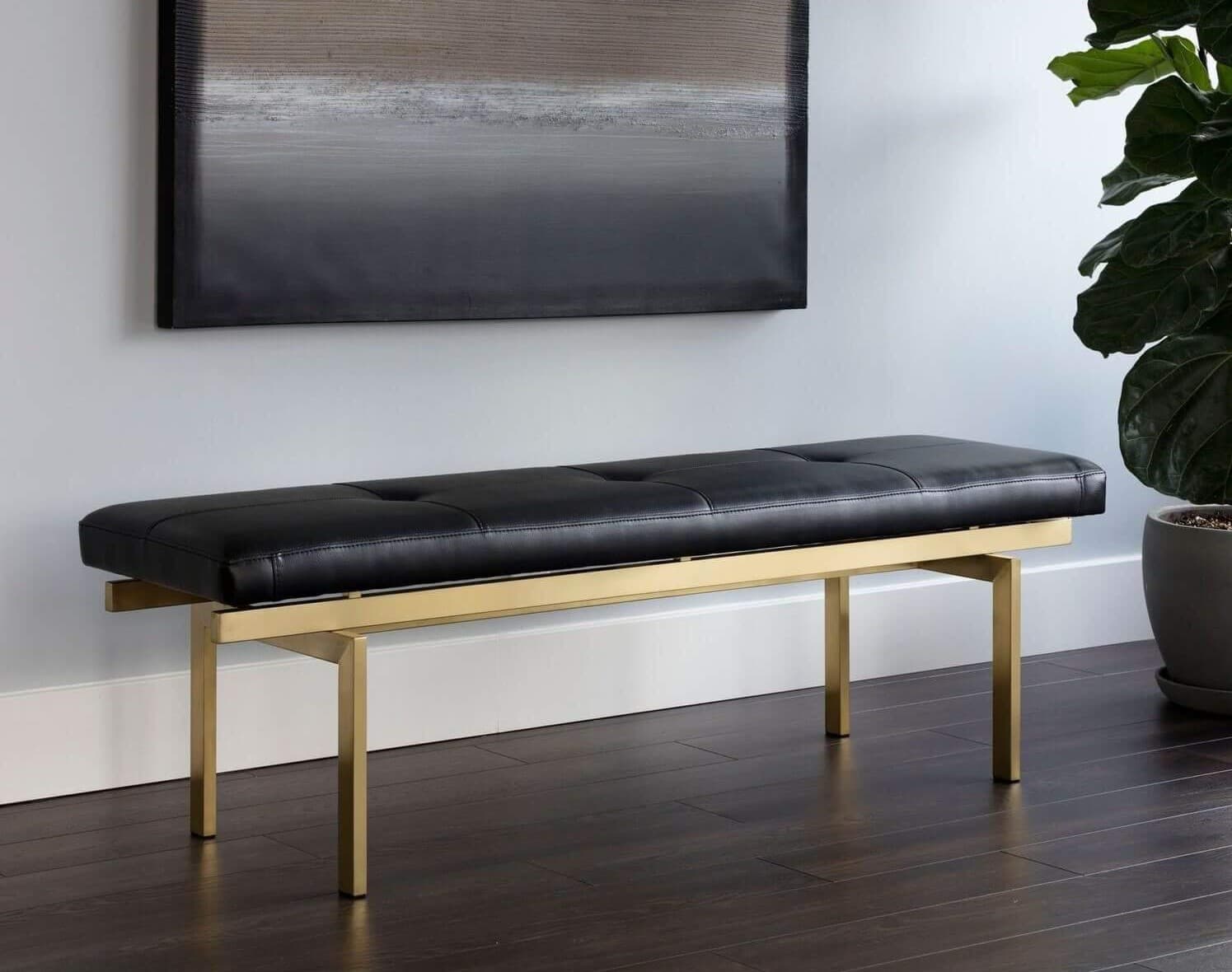 Raginta 140 Cm Dekoratif Yatak Ucu Oturma Bankı Makyaj Oturağı Suni Derili Gold Metal Ayak Puf Bench - SCY Home Garden