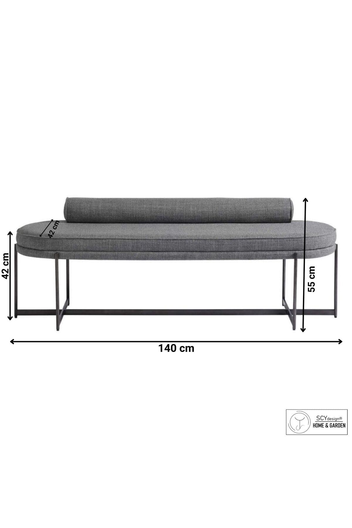 Cylindrus Yatak Ucu Oturma Bankı Antrasit Gri Makyaj Oturağı Metal Ayaklı Silindir Yastıklı Pufbench - SCY Home Garden görsel 6