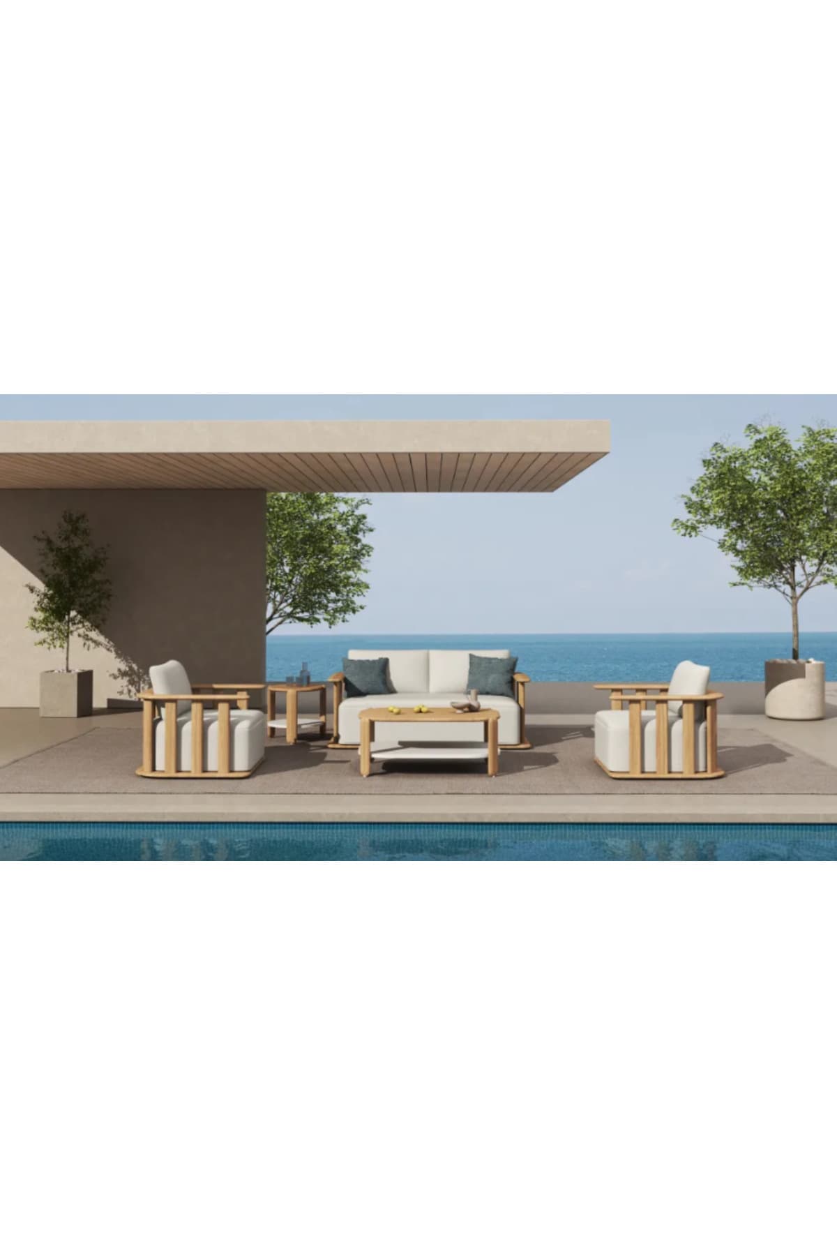 Sofia 2 1 1 Modern Masif Ahşap Bahçe Oturma Grubu Bahçe Mobilya Takımı Balkon Çay Seti - SCY Home Garden görsel 3