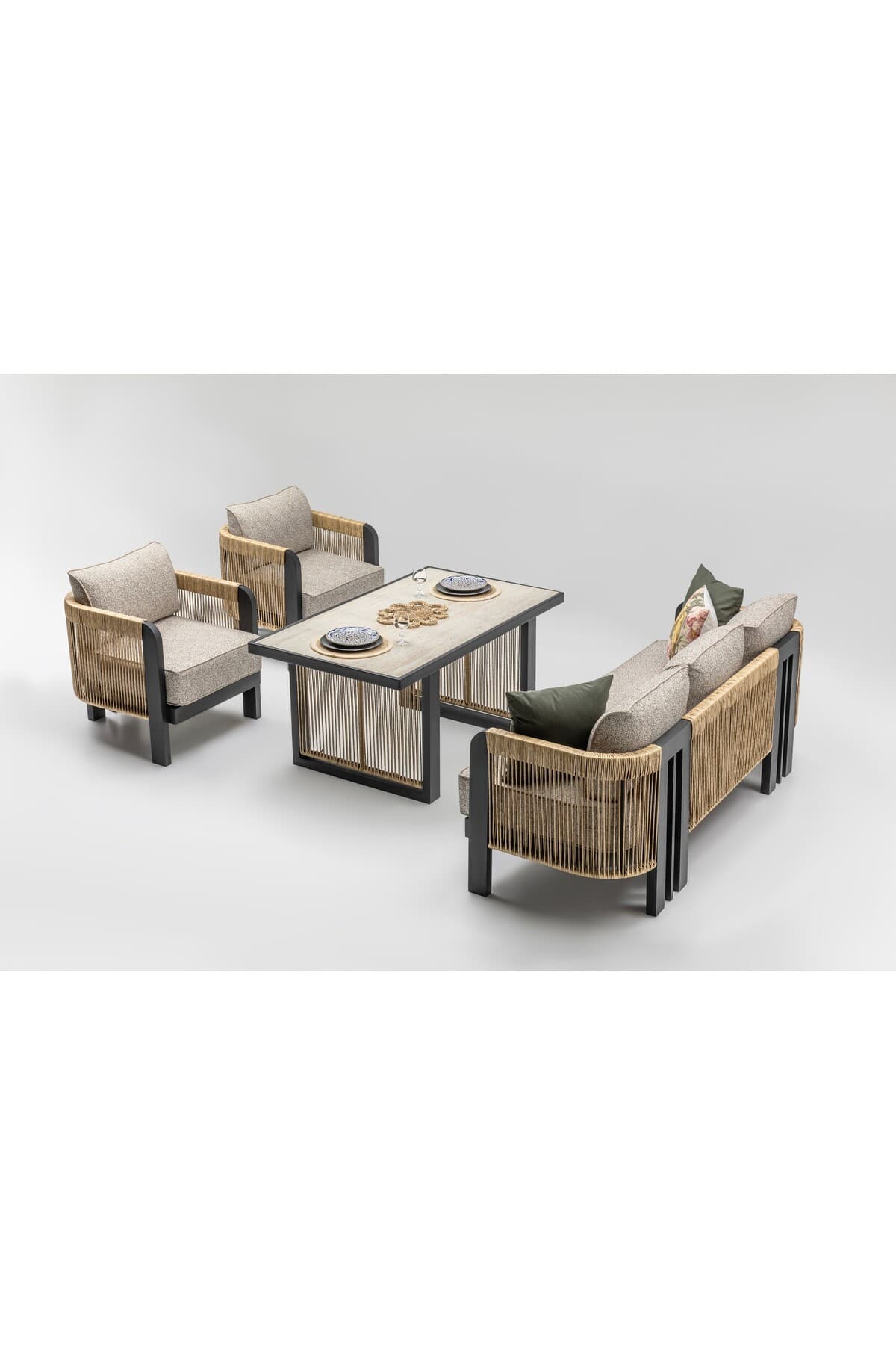 Sienna Modern Örgü Detaylı Bahçe Oturma Grubu Montajsız Balkon Takımı - SCY Home Garden