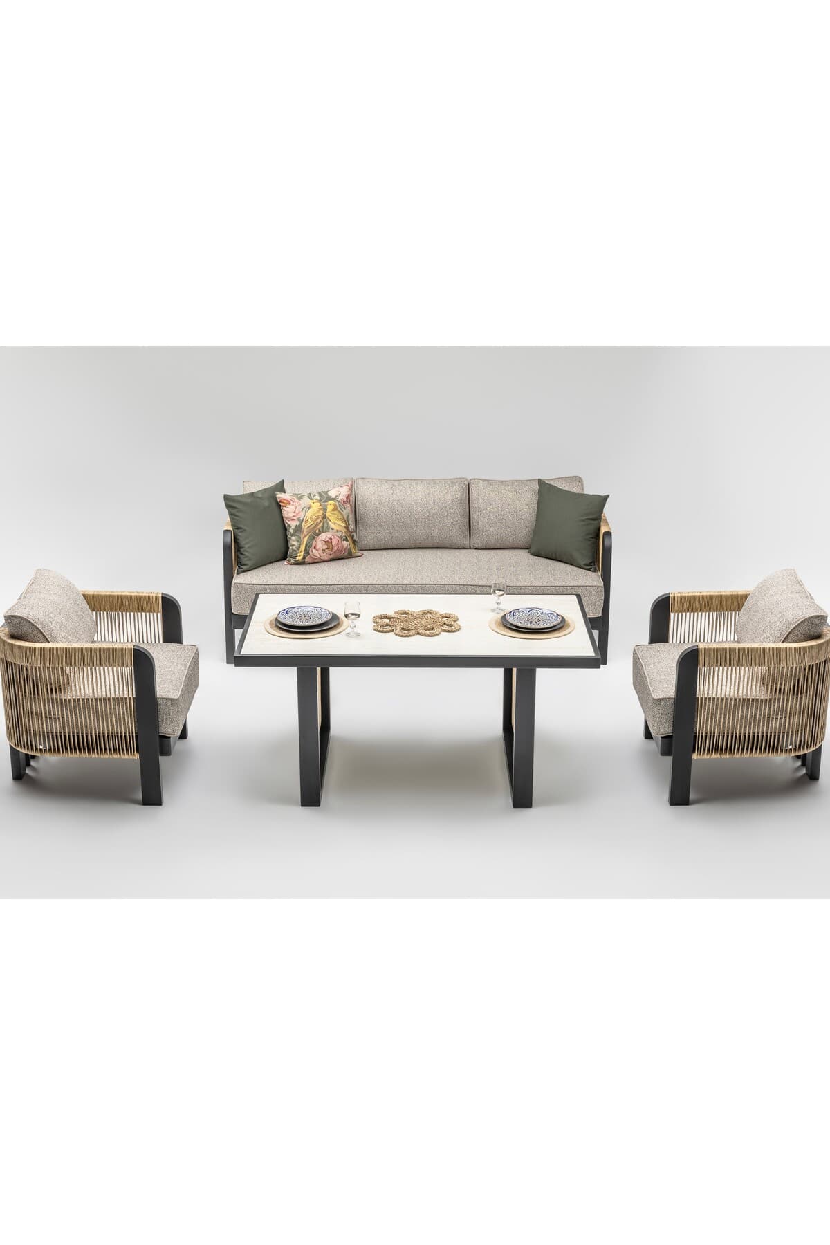 Sienna Modern Örgü Detaylı Bahçe Oturma Grubu Montajsız Balkon Takımı - SCY Home Garden görsel 2