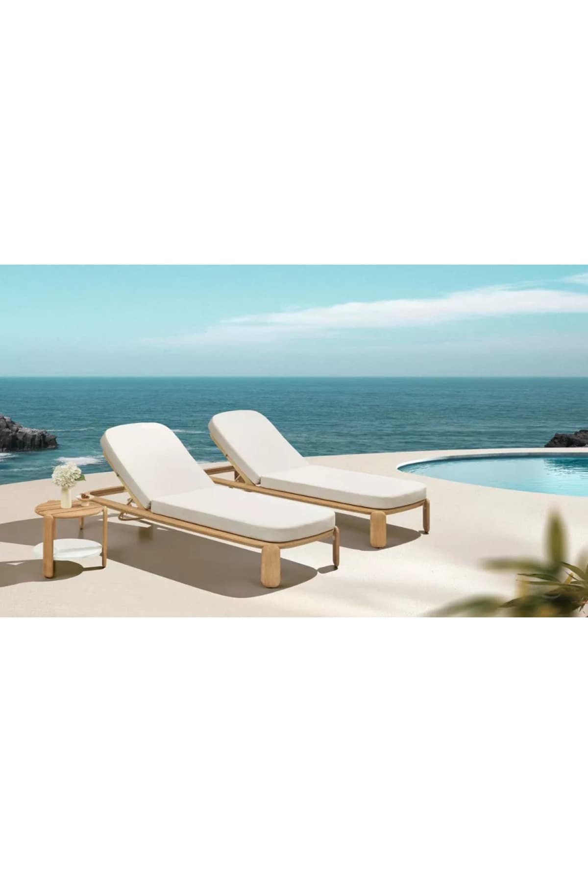 Eroisa Masif Ahşap Şezlong Modern Havuz Başı Daybed Uzanma Yatağı - SCY Home Garden