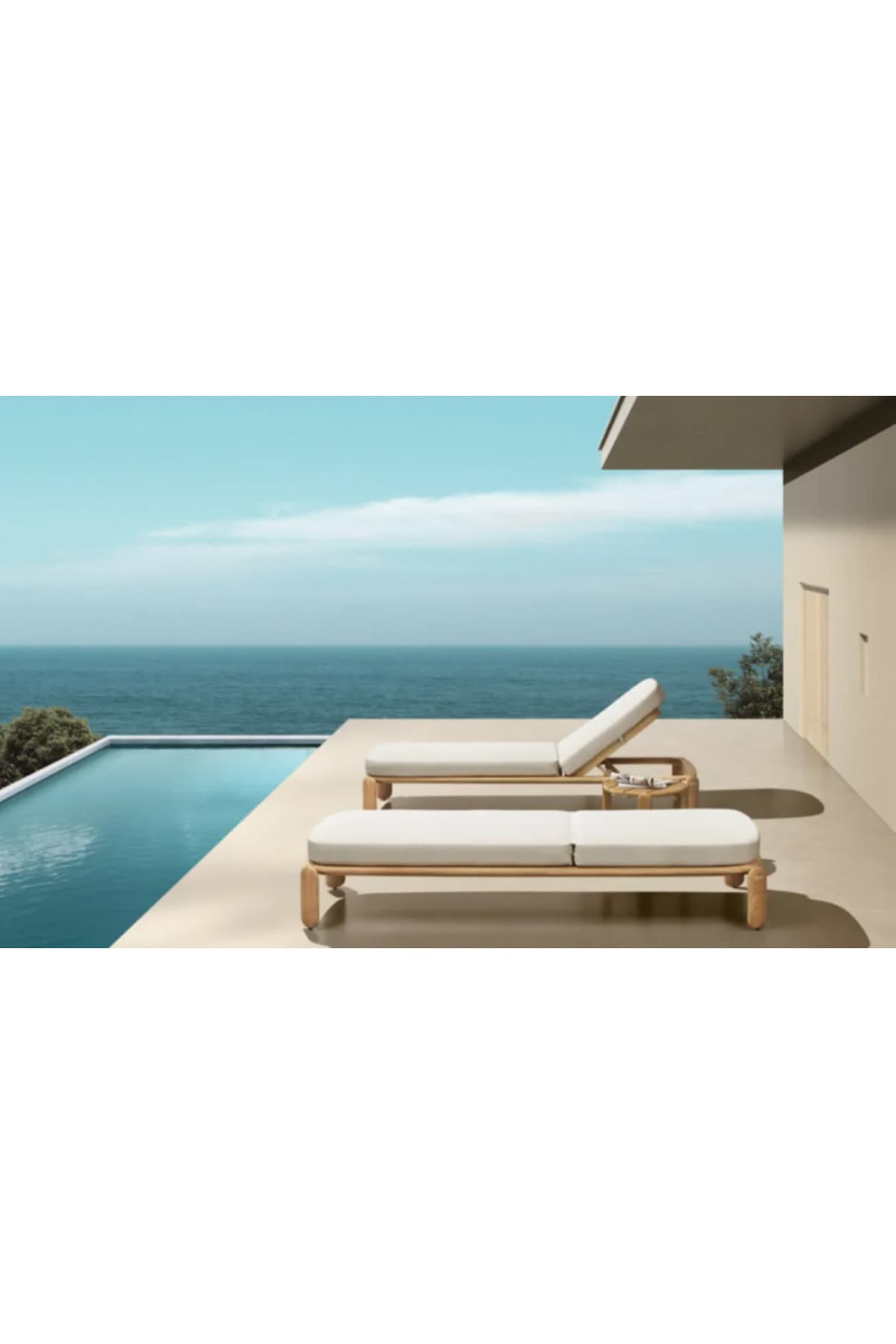 Eroisa Masif Ahşap Şezlong Modern Havuz Başı Daybed Uzanma Yatağı - SCY Home Garden görsel 2