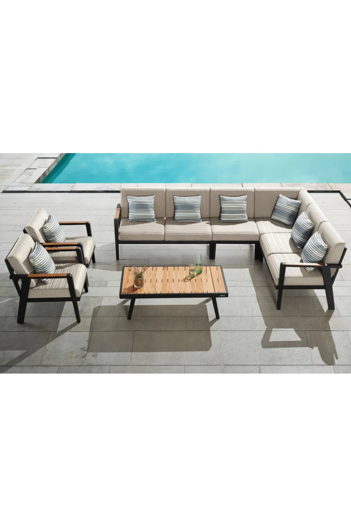 Orfeo Modern Bahçe Mobilya Takımı L Köşe Bahçe Oturma Grubu Çay Seti - SCY Home Garden