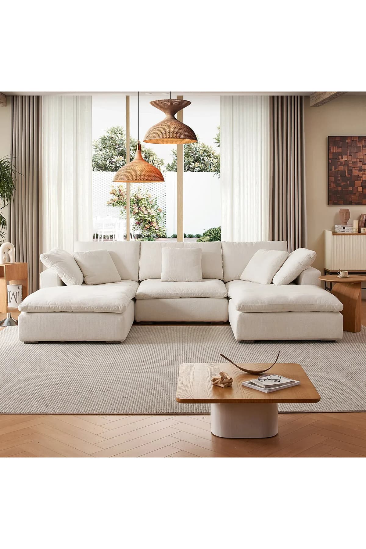 Regen Bej U Tipi Köşe Koltuk Takımı Dekoratif Özel Tasarım Modüler Pofuduk Köşe Grubu - SCY Home Garden alternatif görsel