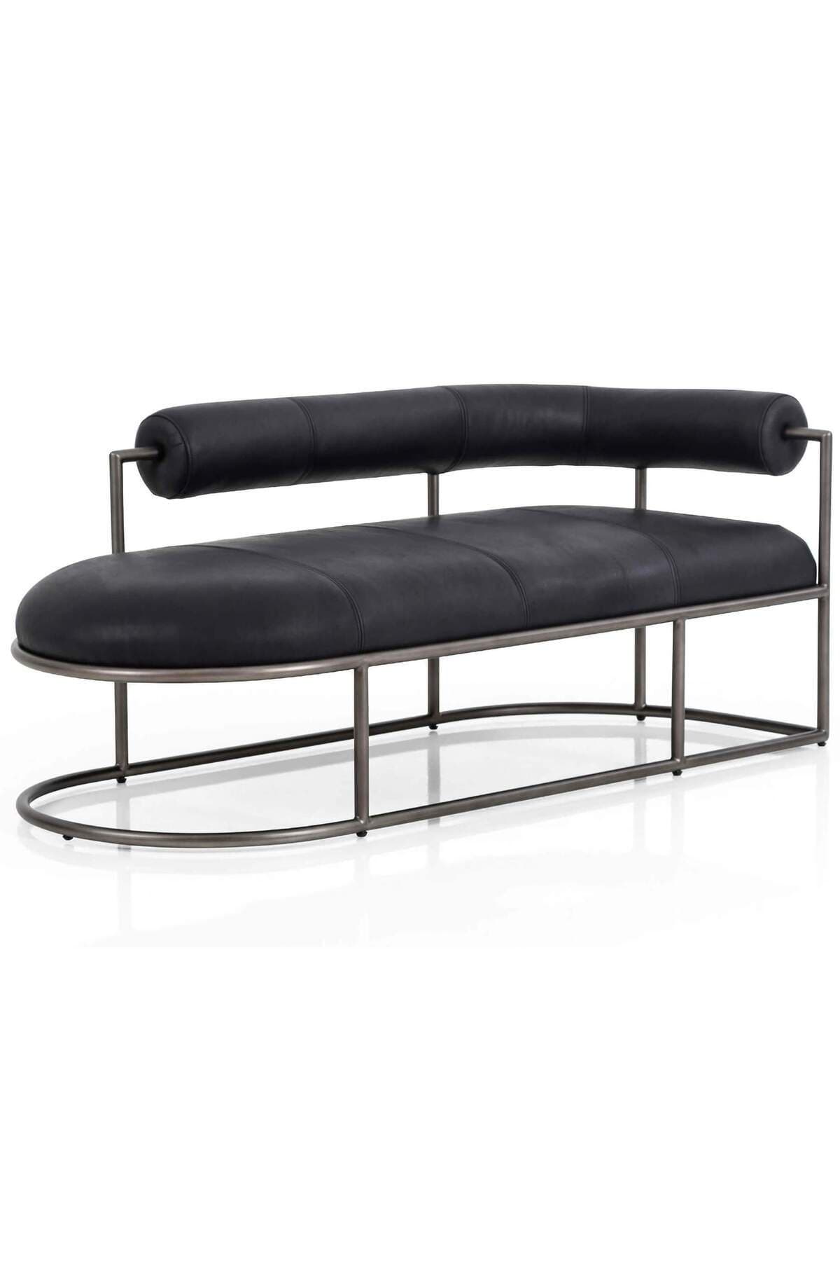 Lingua Modern Divan Suni Deri Yatak Ucu Oturma Bankı Makyaj Oturağı Metal Ayaklı Sırtlıklı Puf Bench - SCY Home Garden