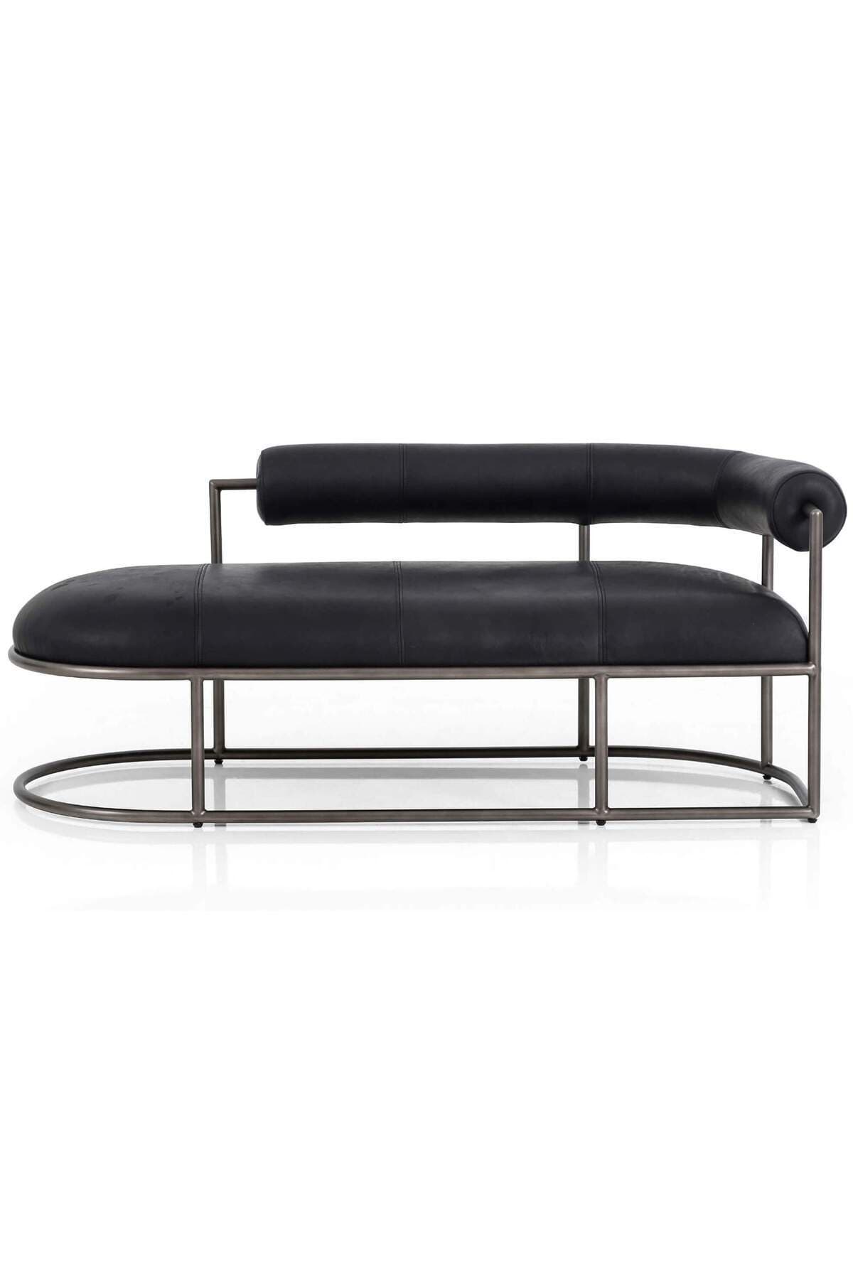 Lingua Modern Divan Suni Deri Yatak Ucu Oturma Bankı Makyaj Oturağı Metal Ayaklı Sırtlıklı Puf Bench - SCY Home Garden görsel 2