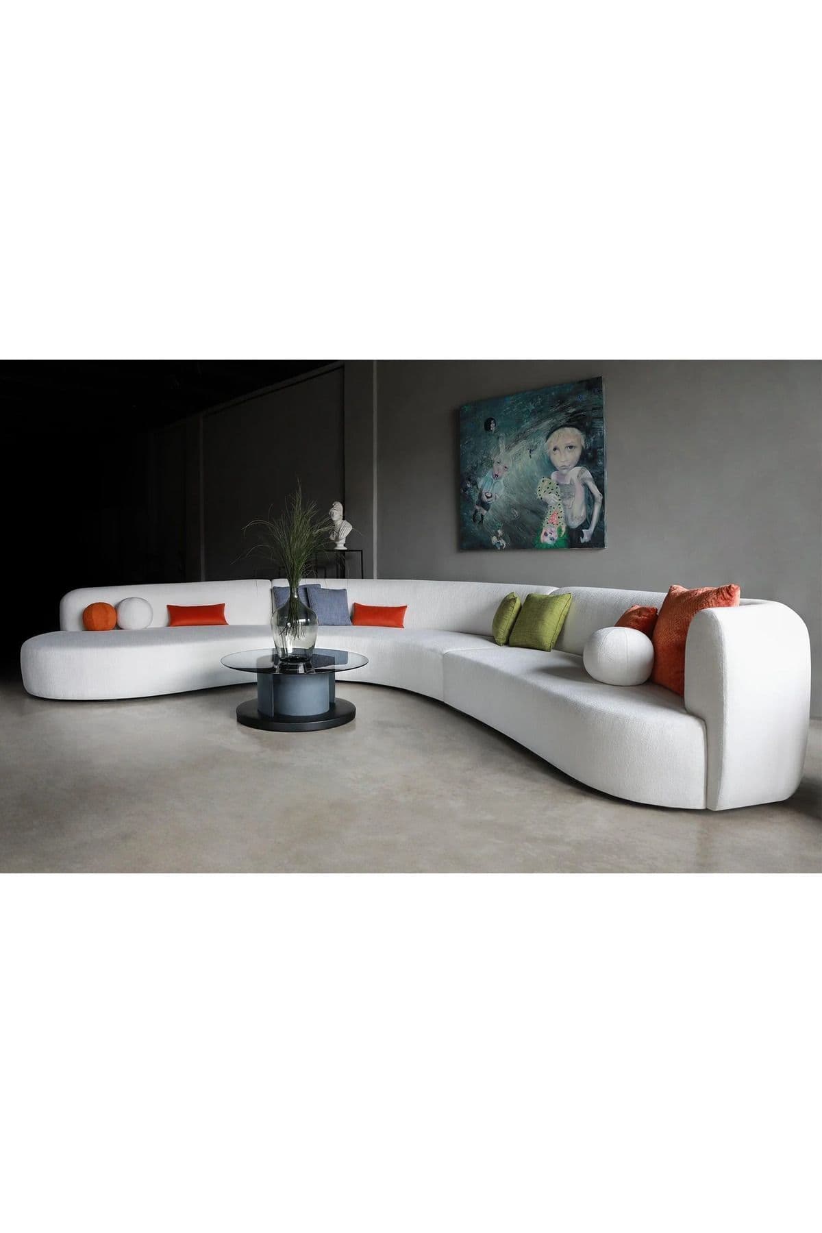 Luna Modern 3 Parça Oval Teddy Koltuk Takımı Büyük Salon Oturma Grubu L Köşe Koltuk Takımı - SCY Home Garden