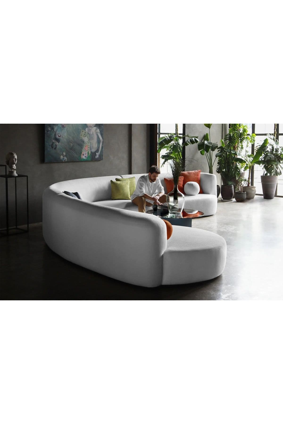 Luna Modern 3 Parça Oval Teddy Koltuk Takımı Büyük Salon Oturma Grubu L Köşe Koltuk Takımı - SCY Home Garden görsel 3