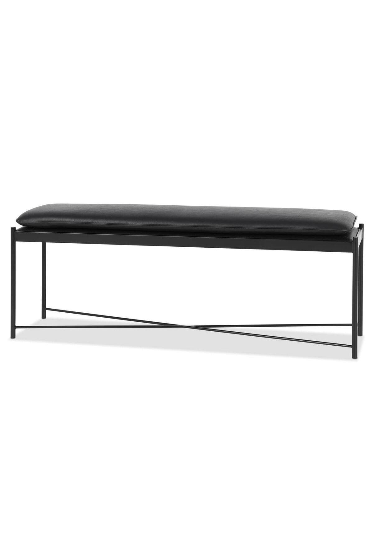 Portus Puf Bench Montajsız Yatak Ucu Siyah Deri Metal Ayaklı Dikdörtgen Dekoratif Oturma Bankı - SCY Home Garden