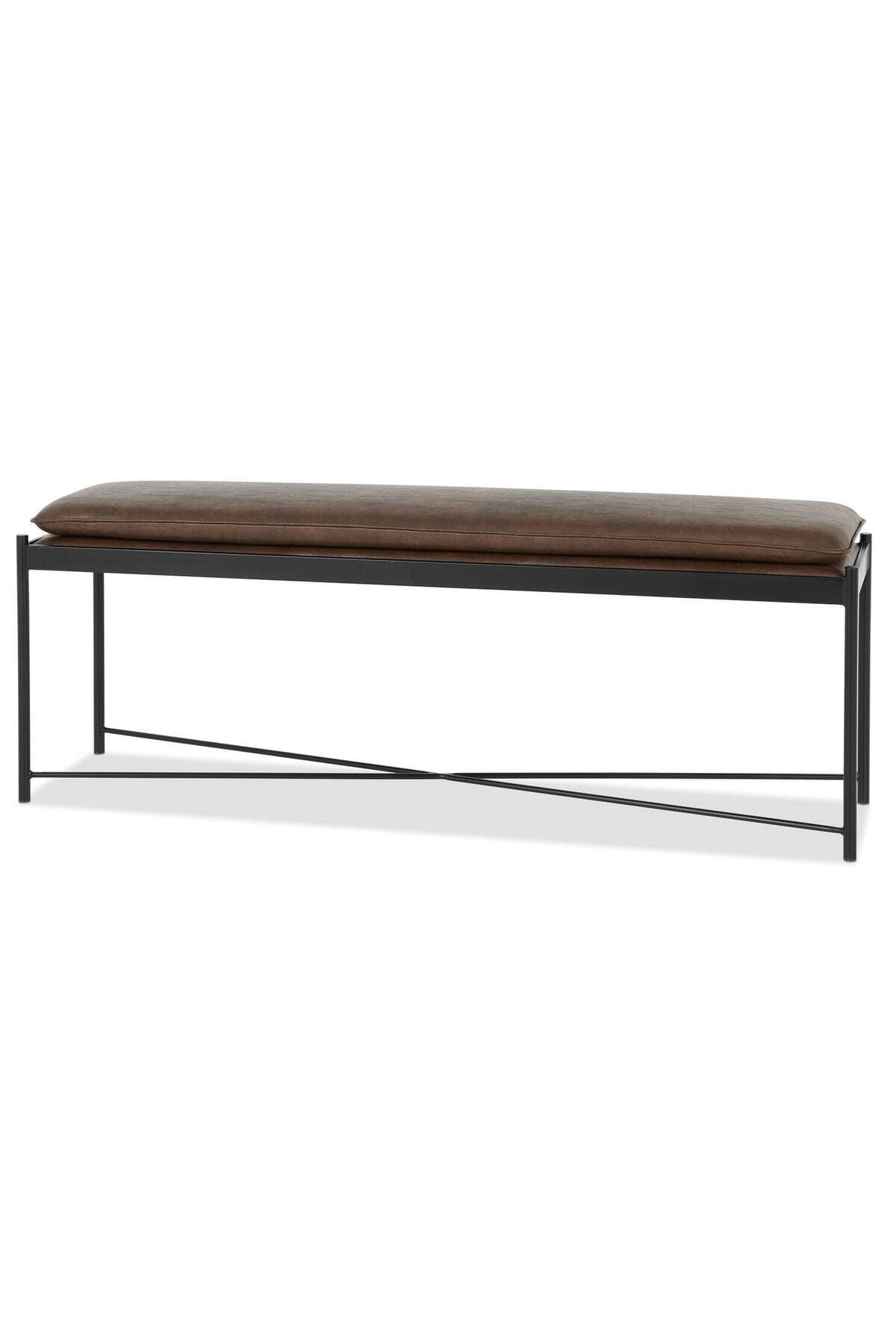 Tesque Kahverengi Suni Derili Metal Ayaklı Dikdörtgen Puf Dekoratif Montajsız Yatak Ucu Bench Bank - SCY Home Garden