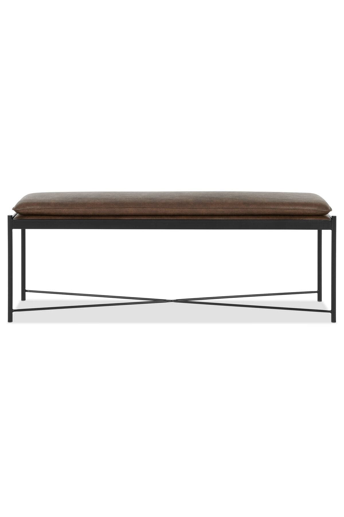 Tesque Kahverengi Suni Derili Metal Ayaklı Dikdörtgen Puf Dekoratif Montajsız Yatak Ucu Bench Bank - SCY Home Garden görsel 3