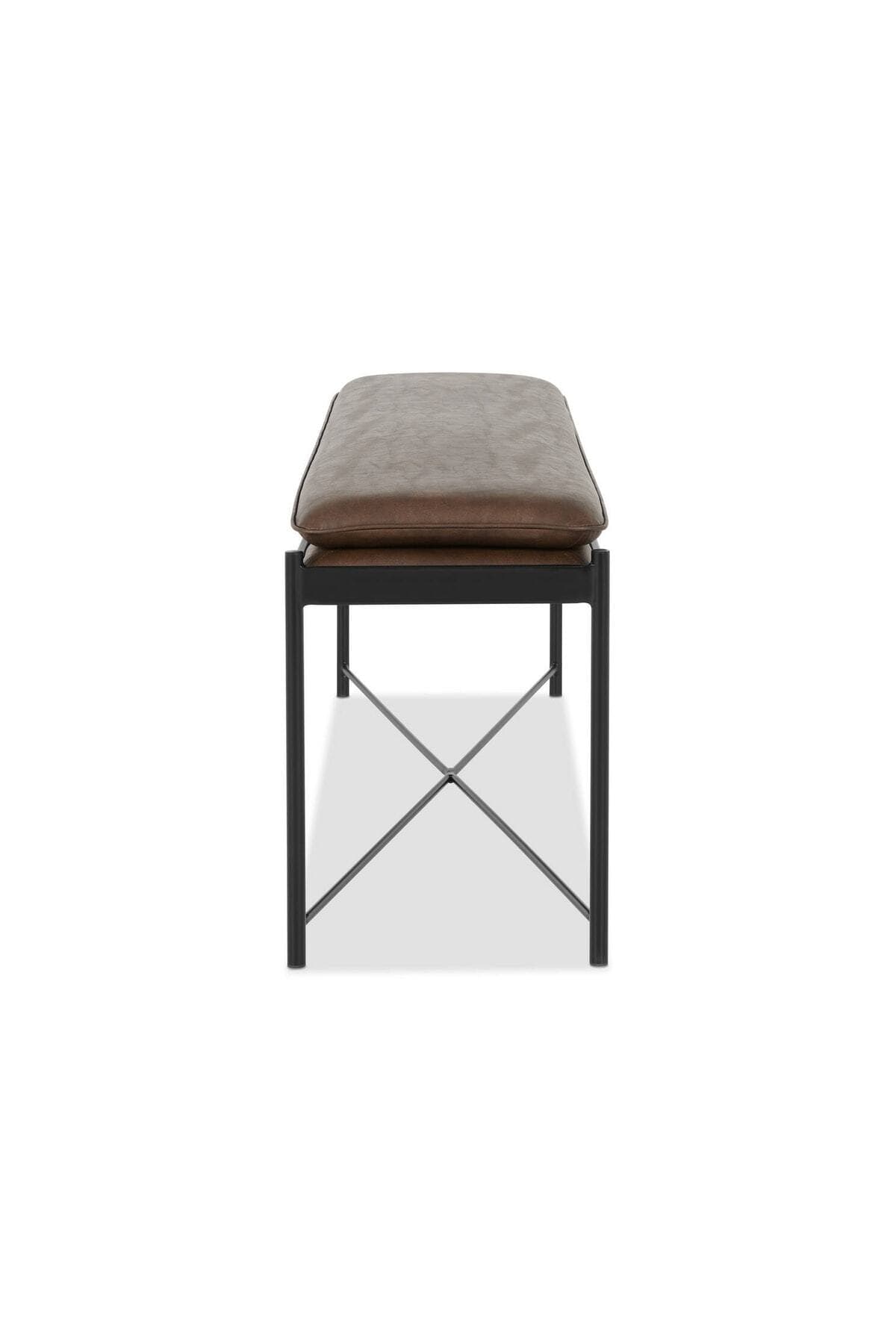Tesque Kahverengi Suni Derili Metal Ayaklı Dikdörtgen Puf Dekoratif Montajsız Yatak Ucu Bench Bank - SCY Home Garden görsel 4