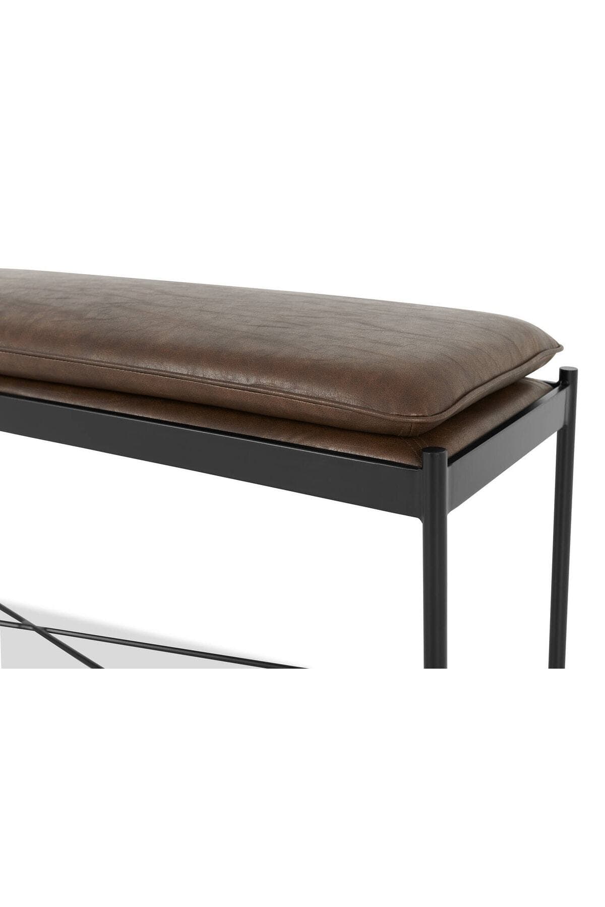 Tesque Kahverengi Suni Derili Metal Ayaklı Dikdörtgen Puf Dekoratif Montajsız Yatak Ucu Bench Bank - SCY Home Garden görsel 5