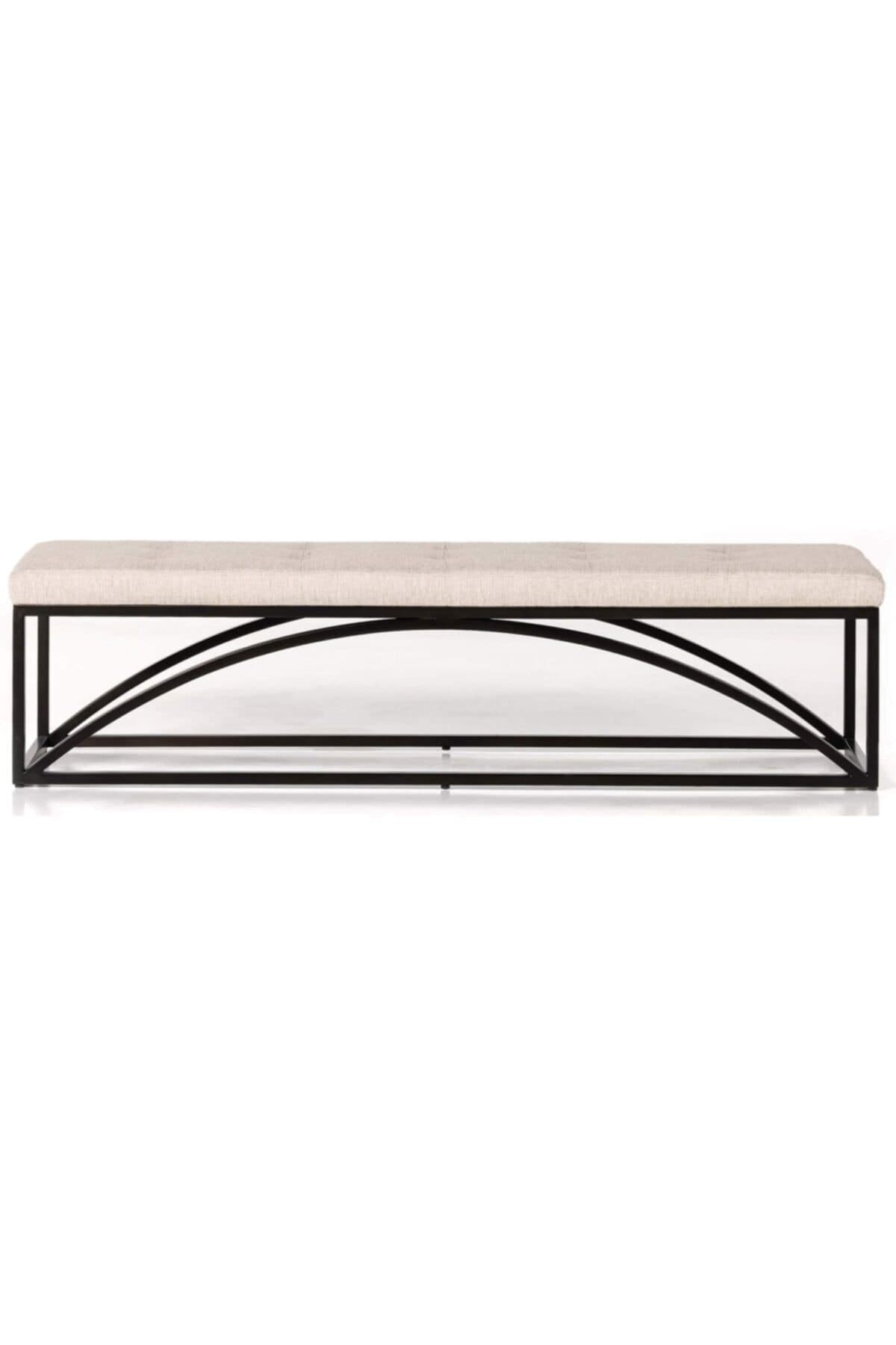 Fade Dekoratif Yatak Ucu Oturma Bankı Makyaj Oturağı Metal Ayaklı Bej Puf Bench - SCY Home Garden görsel 3