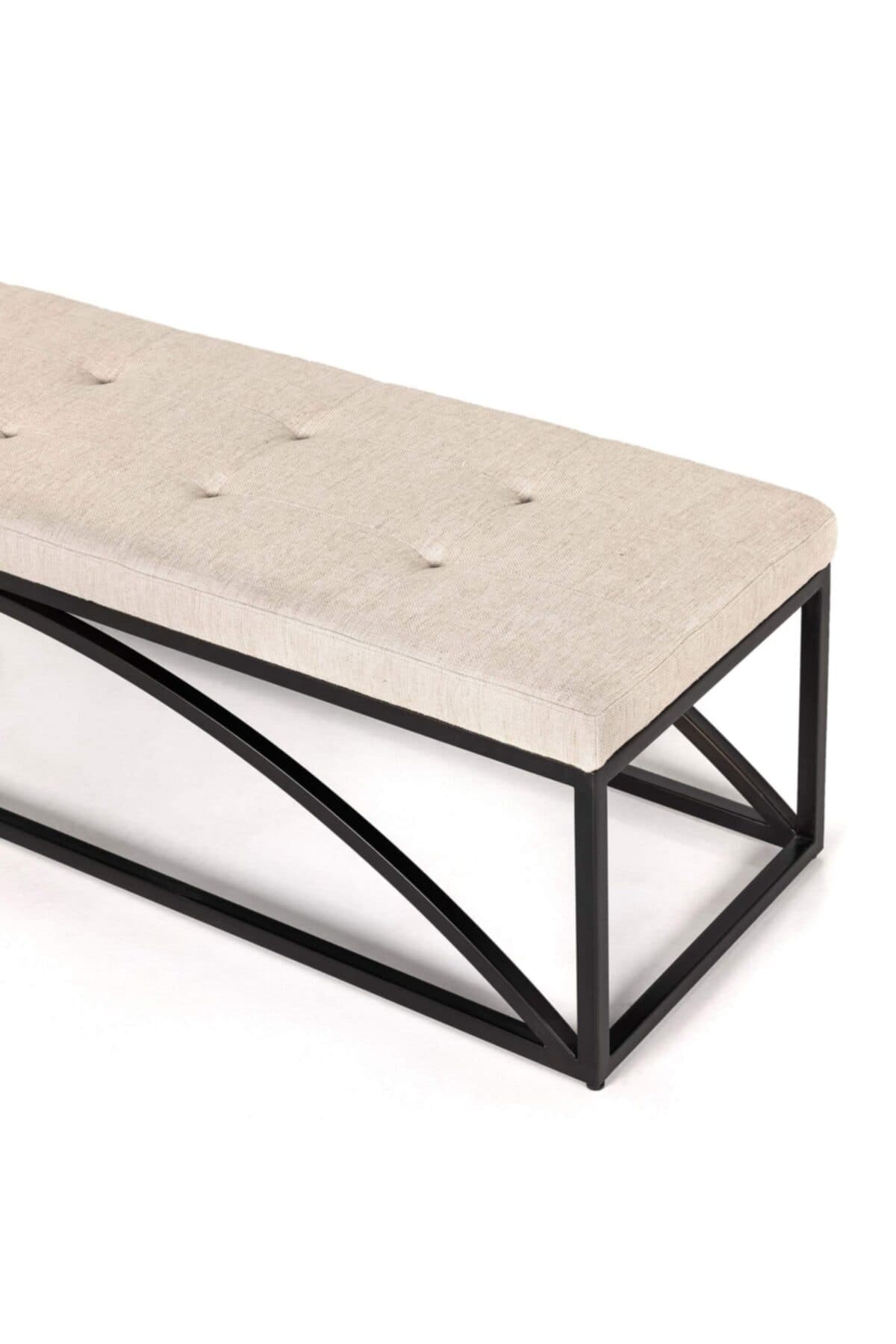 Fade Dekoratif Yatak Ucu Oturma Bankı Makyaj Oturağı Metal Ayaklı Bej Puf Bench - SCY Home Garden görsel 4