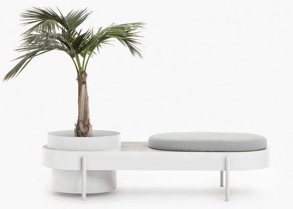 SCBN-001 Urtiga Özel Tasarım Montajsız Bahçe Bankı Minderli Lobi Bekleme Koltuğu Saksılı Metal Bench
