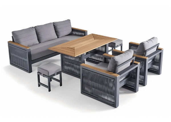 SCBM-248 Lumora İp Örgü Detaylı Bahçe Takımı Modern Bahçe Mobilyası Oturma Grubu Balkon Çay Seti