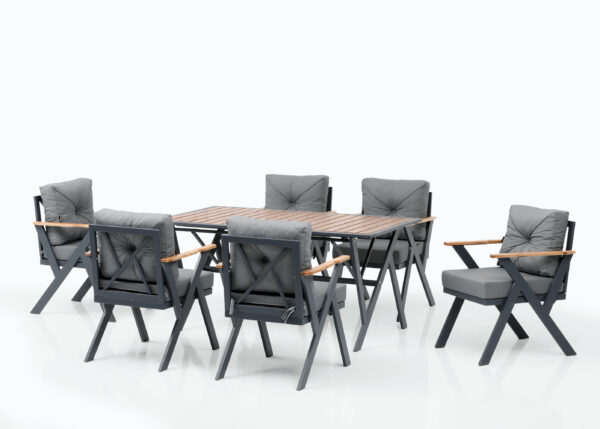 SCBM-247 Lina Modern 6 Kişilik Bahçe Yemek Masa Takımı Bahçe Mobilyası Oturma Grubu Çay Seti Bistro