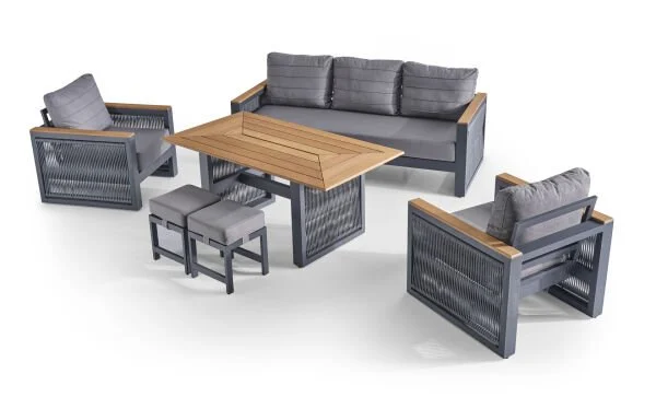 SCBM-248 Lumora İp Örgü Detaylı Bahçe Takımı Modern Bahçe Mobilyası Oturma Grubu Balkon Çay Seti