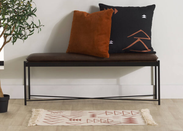 SCPF-048 Tesque Kahverengi Suni Derili Metal Ayaklı Dikdörtgen Puf Dekoratif Montajsız Yatak Ucu Bench Bank