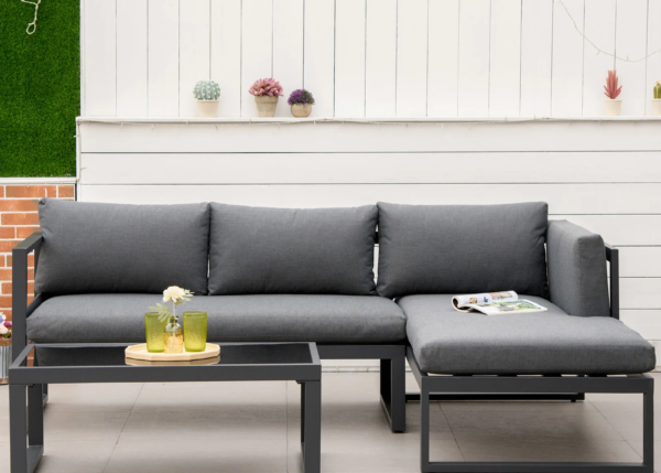 SCBM-182 Lempio Metal Ayak Fonksiyonel L Köşe Dış Mekan Oturma Grubu Şık Bahçe Mobilyası Balkon Oturma Grubu