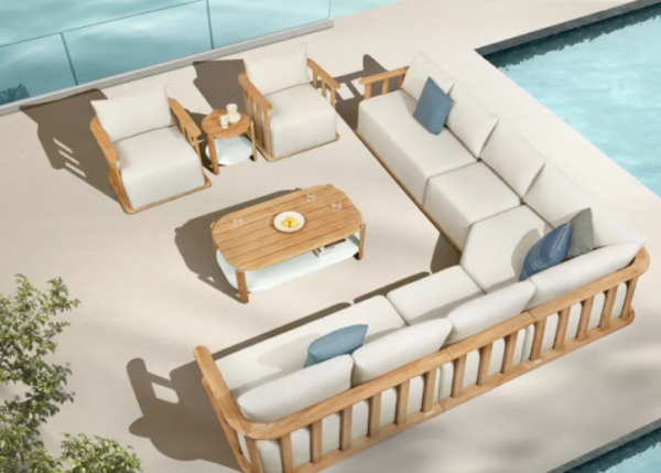 SCBM-265 Sofia L Köşe Bahçe Mobilya Takımı Masif Ahşap Bahçe Oturma Grubu Balkon Seti