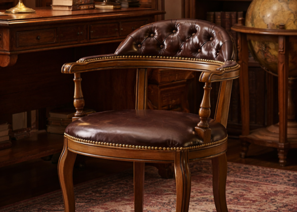 SCZUS-2167 Valentis Vintage Sandalye Tekli Berjer Yemek Masası Sandalyesi Deri ve Ahşap Detaylı Modern Sandalye