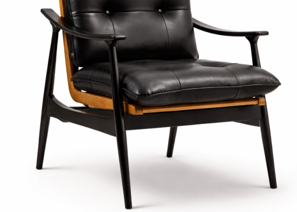 SCZUS-2129 Varkon Modern Deri ve Ahşap Detaylı Berjer Tekli Koltuk Kapitoneli Rahat Sandalye