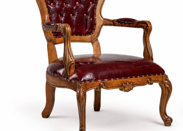 SCZUS-2247 Zeno Retro Berjer Deri ve Ahşap Detaylı Rahat Tekli Koltuk Sandalye Klasik Görünüm El Yapımı